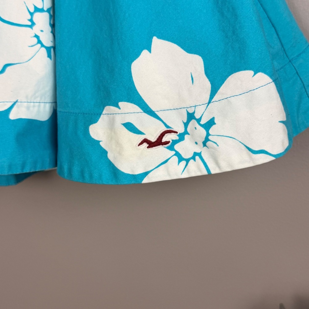 Hollister Skirt Women Small Blue Cotton Floral Tropical Hibiscus Mini Skater - Picture 7 of 11
